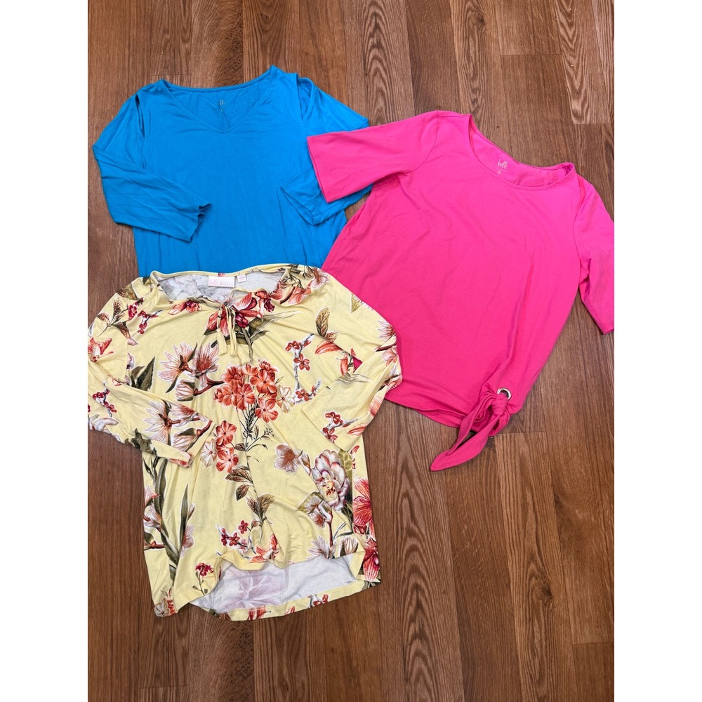 Belle by Kim Gravel Top Bundle Women Small Multi Color Floral Tie Detail Lot 3pc